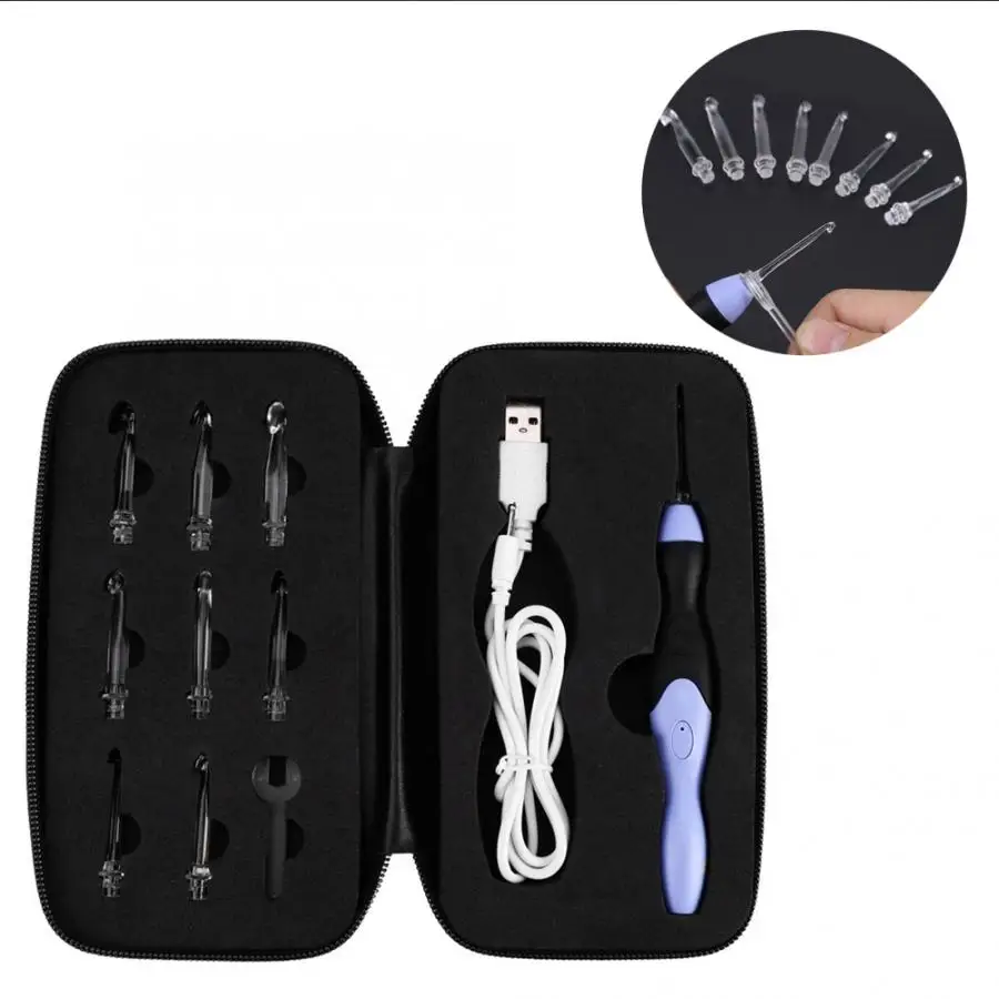 

Sewing Needles USB Rechargeable LED Light Up Crochet Hook Set Knitting Tool with Replaceable Tips 2.5-6.5MM