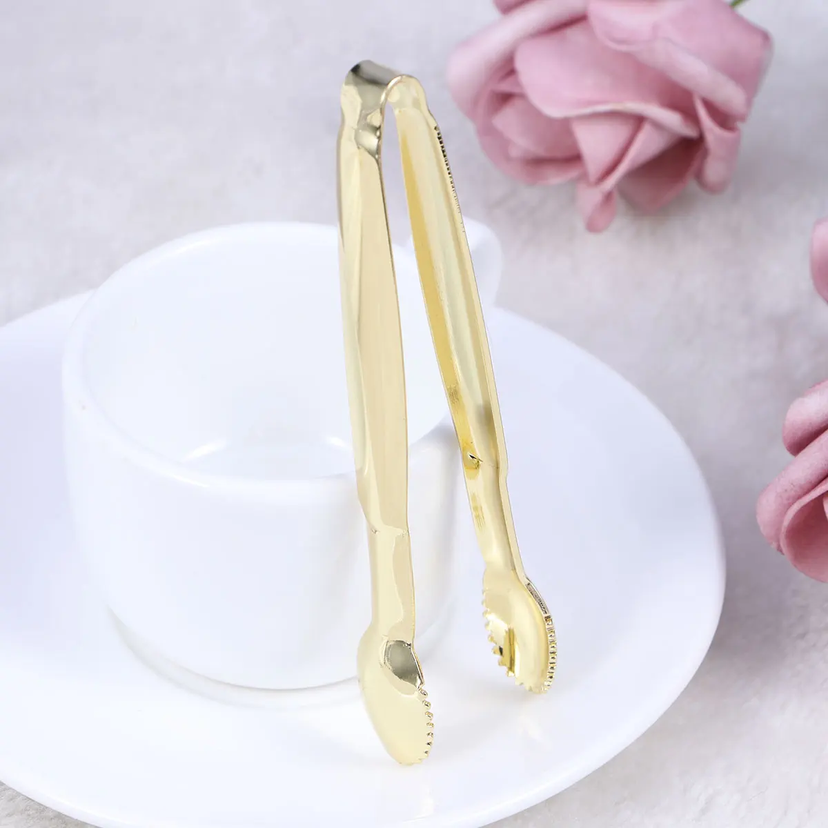 2pcs Gold Plated Mini Serving Tongs Sugar Cube Tongs Stainless Steel Mini Ice Tong Perfect for Tea Party Coffee Bar Supplies