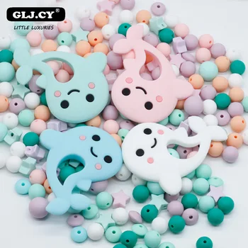 

Silicone Teether Dolphin Pendant Teething Nursing DIY Pacifier Clip Accessories Making BPA Free For Baby 1pc