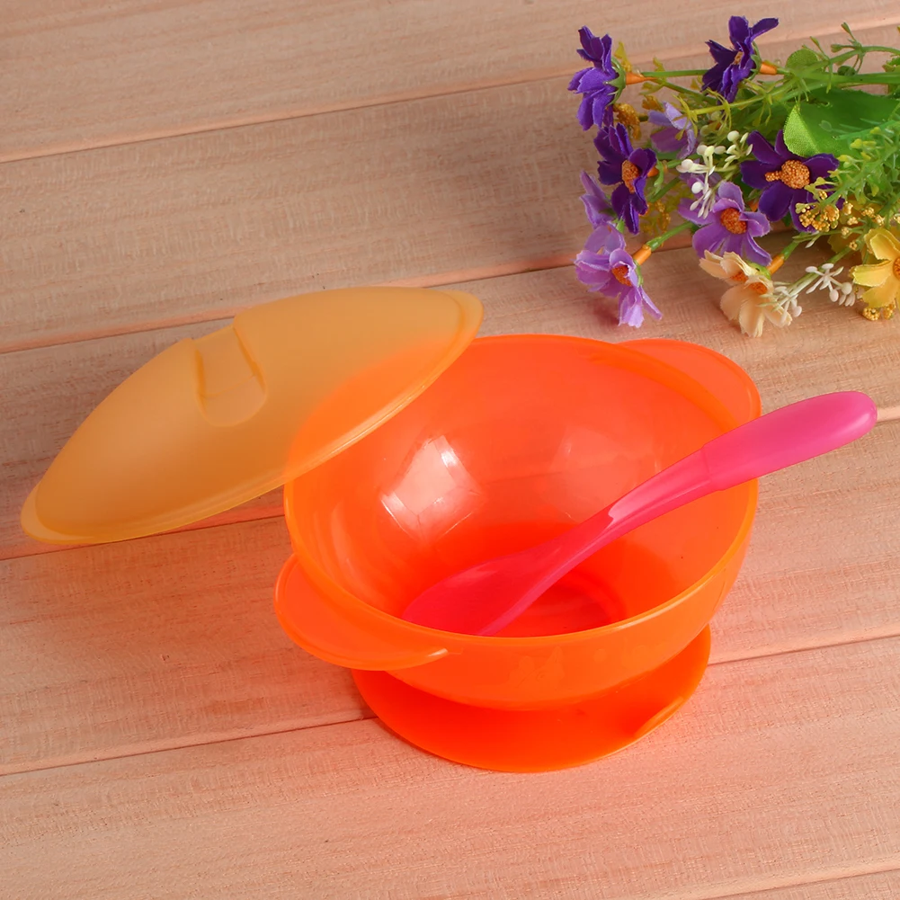 3pcs/Set Baby Feeding Bowl with Cover Temperature Sensing Spoon Infant Non-slip Sucker Bowl Spoon Kids Food Container Dishes Set 3pcs/Set Baby Feeding Bowl with Cover Temperature Sensing Spoon Infant Non-slip Sucker Bowl Spoon Kids Food Container Dishes Set