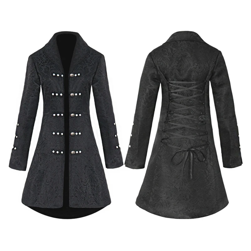 

Medieval jackets tops black/white/blue Retro Women slim long lace-up Jacquard Buttons Jacket party club Costumes Coat Outwear