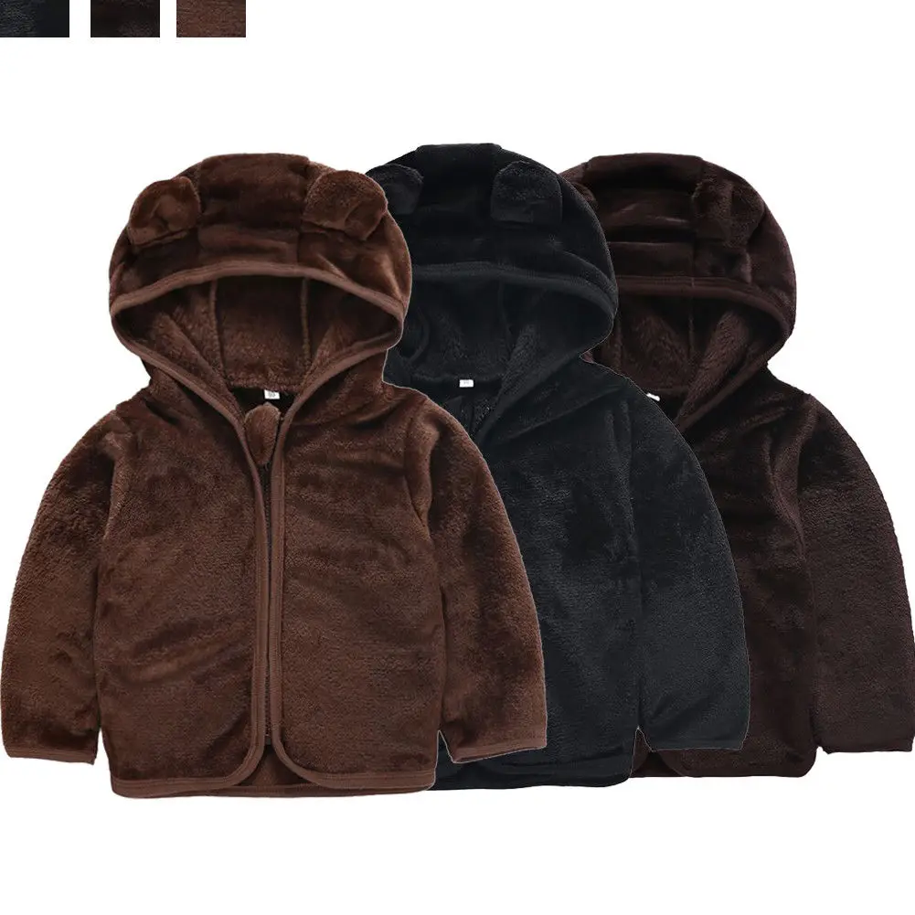 Toddler Kid Boy Bear Eer Fluffy Hoodie Sweatshirt Hooded Jacket Coat