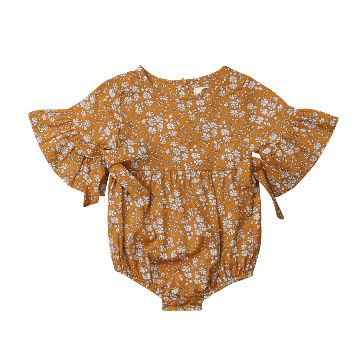 Винтажный комбинезон с цветочным принтом для новорожденных девочек; одежда с расклешенными рукавами; пляжный костюм; одежда для малышей