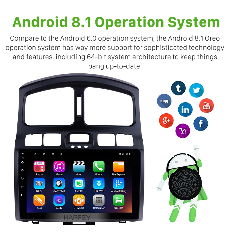Excellent Harfey TPMS DAB+ DVR Car GPS Multimedia Player 9 Inch For 2005 2006-2015 Hyundai Classic Santa Fe 2Din Android 8.1/9.0 Radio 1