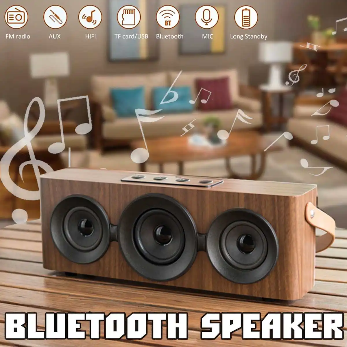 

Wooden Bluetooth Speaker Portable Wireless Speaker Retro Stereo Loudspeaker Audio Soundbar Support FM Radio TF Card U-disk