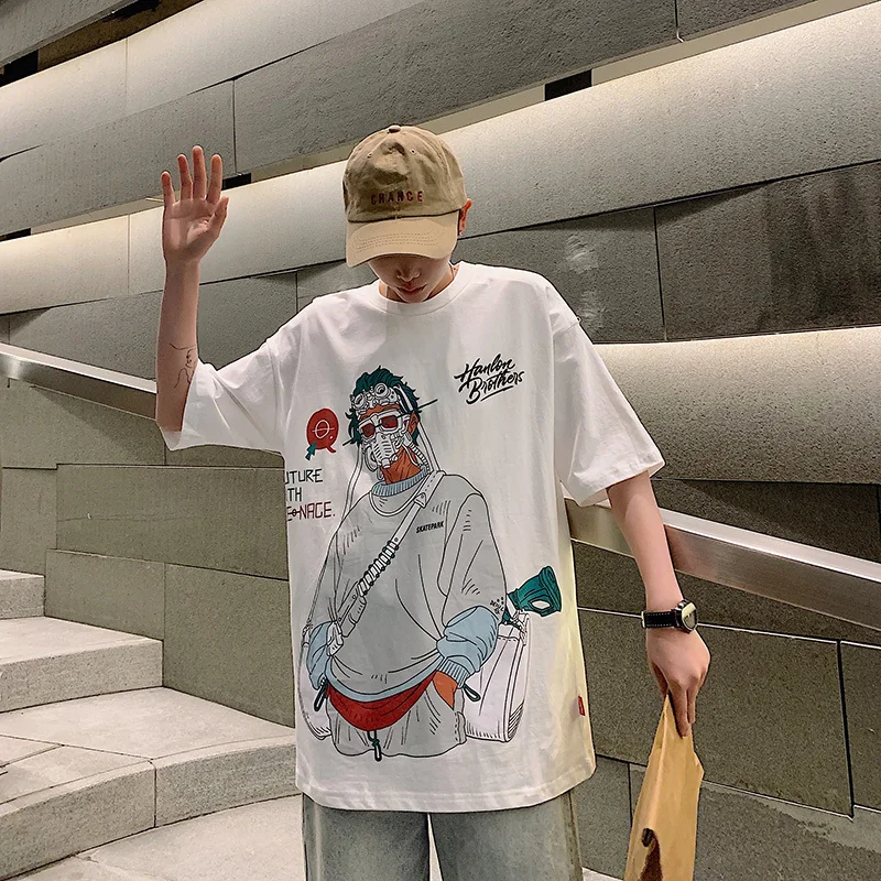 

Men's 2019 Hong Kong style T-shirt boy print T-shirt student lovers fashion personality handsome hip-hop trend men's clothing