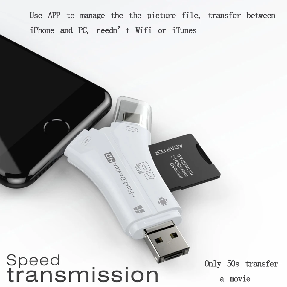 Кард-ридер 4 в 1 i флэш-накопитель USB Micro SD и TF кард-ридер адаптер для iPhone 5 6 7 8 X для iPadMacbook Android камера Tpye C