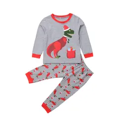 Новый шт. из 2 для маленьких девочек и мальчиков, рождественские топы с динозаврами, длинные штаны, комплект одежды, пижама, размер От 2 до 7
