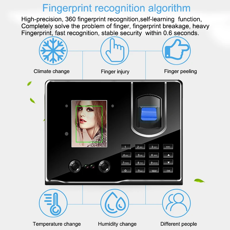 Eseye Биометрические уход за кожей лица и Фингерпринта Часы регистраторы управление доступом TCP/IP USB сотрудник устройства электронн