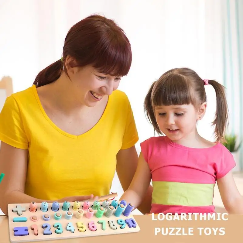  Children Wooden Macarons Digital Shape 3-in-1 Puzzle Cognitive Matching Digital Shape Match Early E - 33011030924