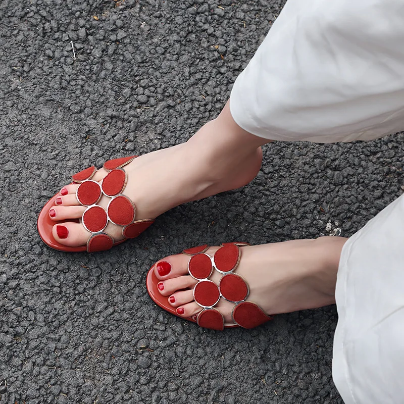 

New 2019 Women Slides in Outside Ladies Casual Shoes with High Thin Heels Open toe Nude and Red Summer Summer Size 34-41