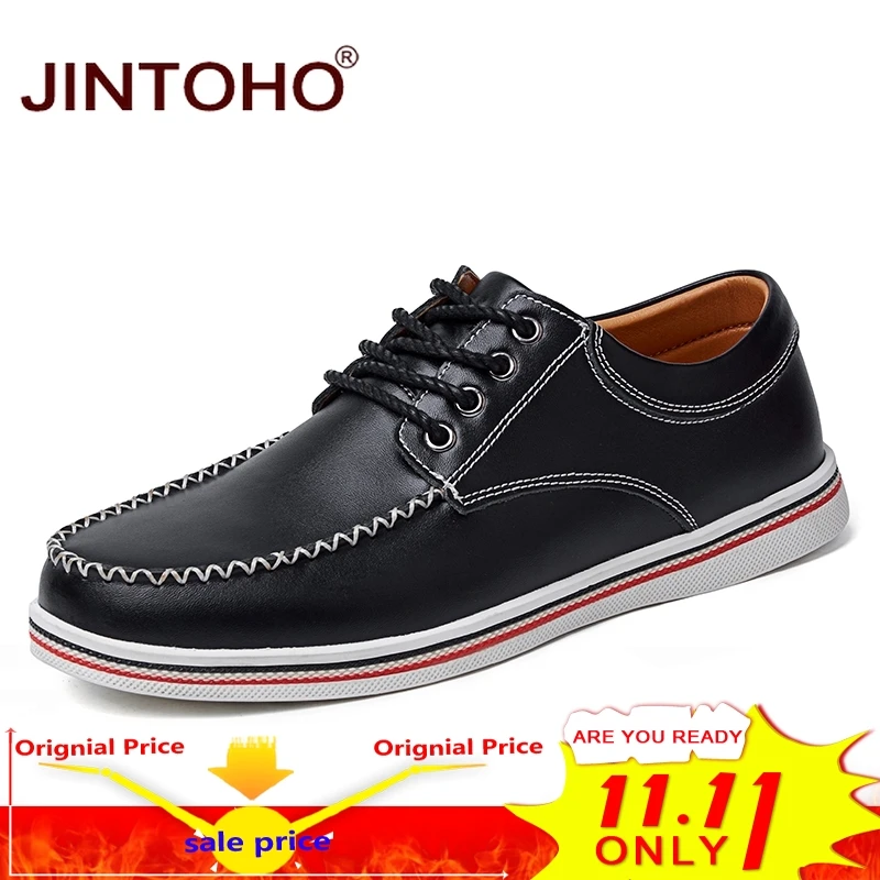 

JINTOHO Big Size Fashion Casual Men Leather Shoes Luxury Brand Men Designer Shoes Casual Male Flats Handmade Leather Moccasins
