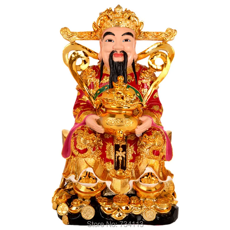 Dios de la riqueza Buda Kaiguang Fortuna ornamentos Wencai Dios Buda estatua casa empresa regalos de la suerte adoración dioses 31 cm altura