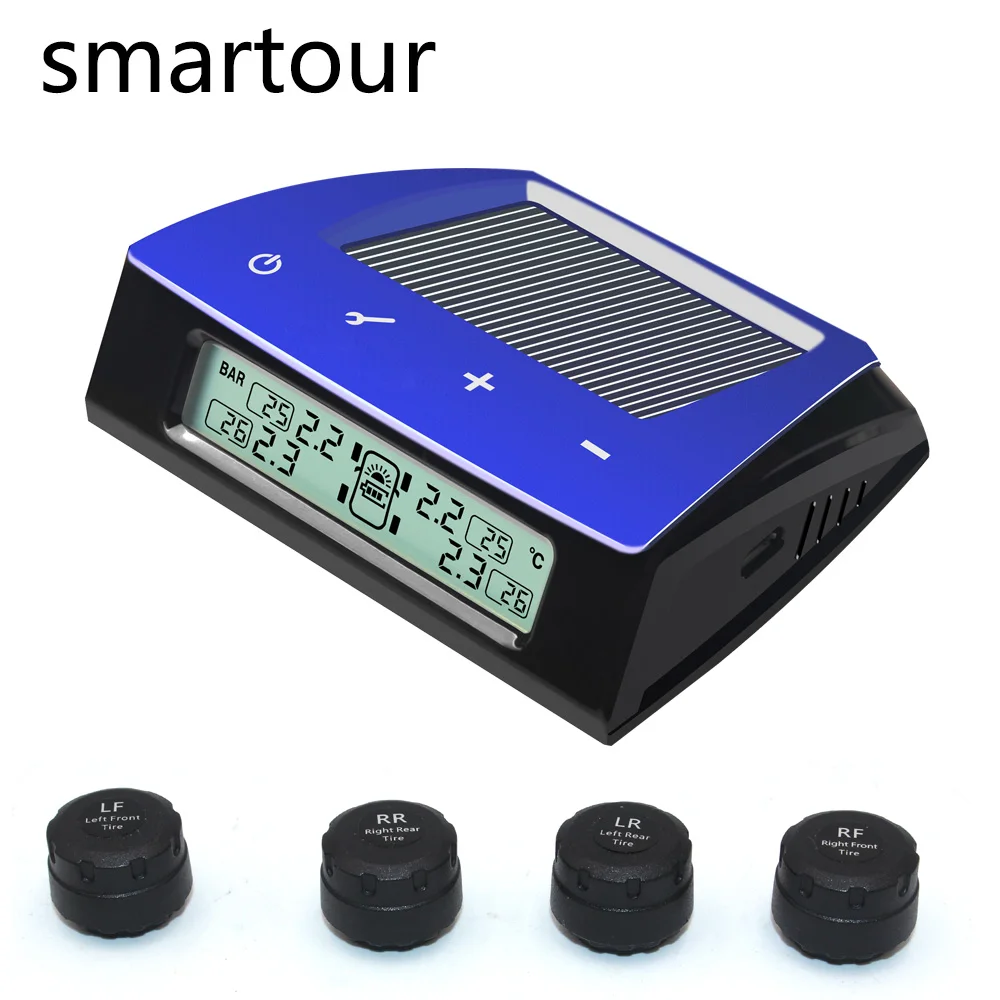 

Smartour Car Tire Pressure Monitor System Wireless 4 External or Internal Sensors Color digital screen Solar Powered TPMS