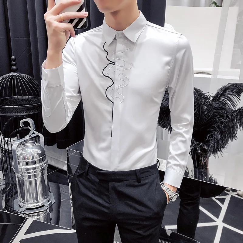 

Embroidery Shirts Men Casual Slim Fit Camisa Social camiseta Masculina Business Dress Shirts designer Tuxedo Shirt Men white