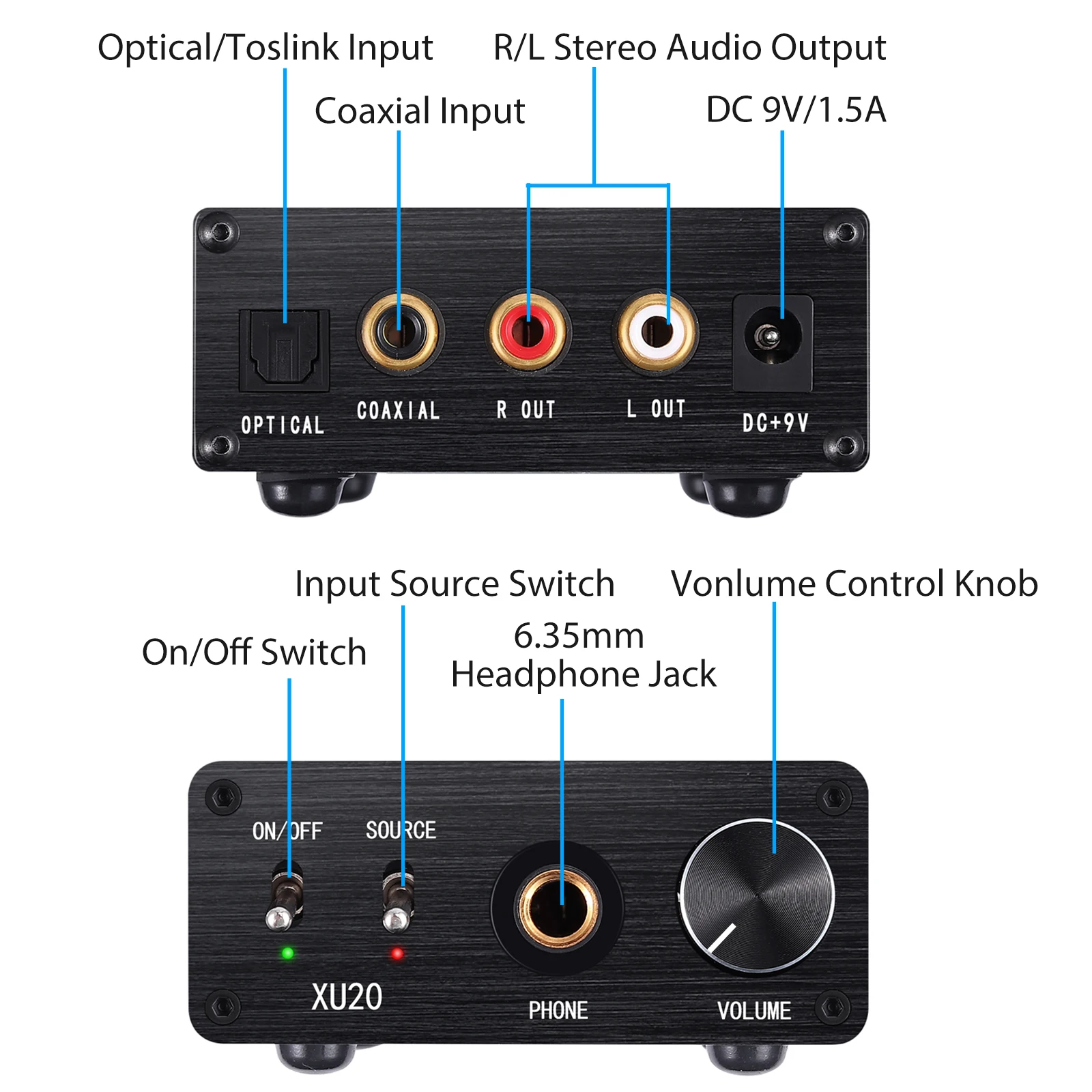 Neoteck 192kHz Digital to Analog Audio Converter with Headphone Amplifier 6.35mm Jack Audio Adapter Coaxial Toslink to RCA L/R Neoteck 192kHz Digital to Analog Audio Converter with Headphone Amplifier 6.35mm Jack Audio Adapter Coaxial Toslink to RCA L/R