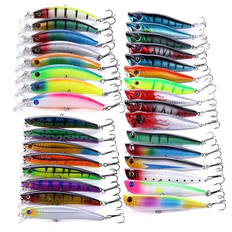 

32pcs Minnow Mixed Fly Fishing Lure Kit Set Artificial Hard Bionic Baits Lifelike Wobbler Carp Fishing Tackle Accessories