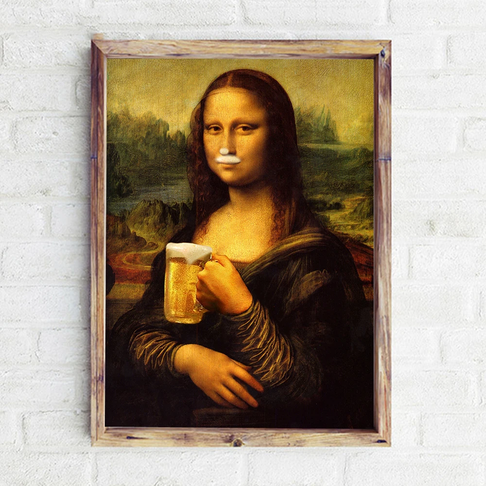 

Simple Abstract Mona Lisa with Beer Nordic Protrait Wall Art Poster Prints Decoration Pictures for Living Room Unframed