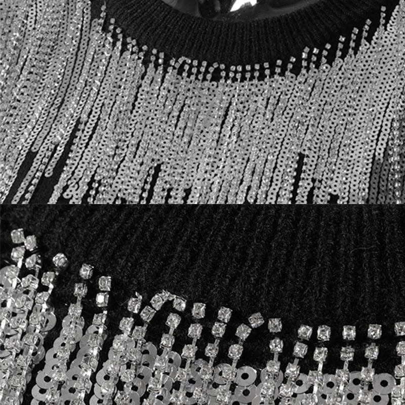 TWOTWINSTYLE, Женский вязаный свитер с блестками и бриллиантами и кисточками, женские вязаные топы с коротким рукавом, весенне-летняя модная новинка