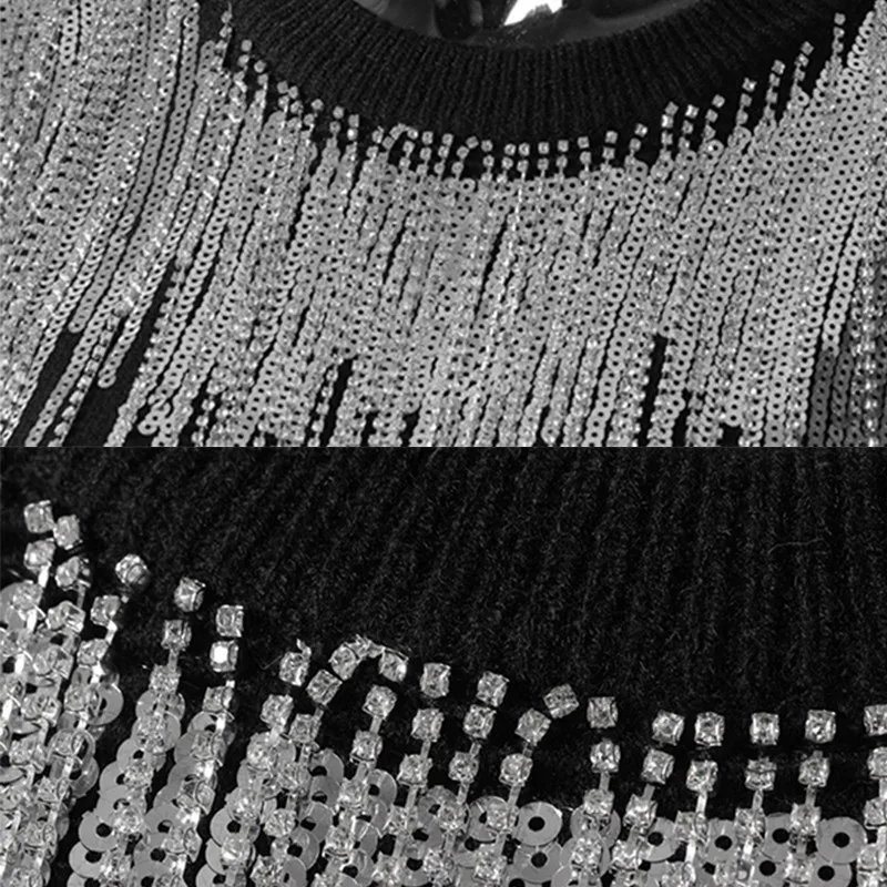 TWOTWINSTYLE Sequin Diamond Tassels Knitted