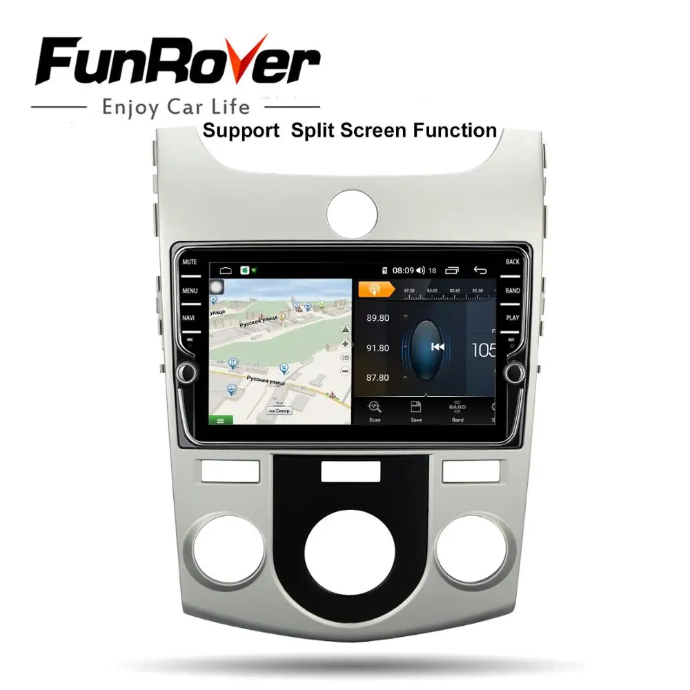 Top Funrover Android 9.0 car dvd gps multimedia player For KIA Cerato 2008-2013 dvd navigation radio video audio player no car 2 din 2