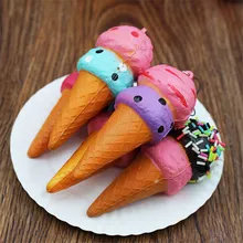 Random 1ps 10cm Soft Squeeze PU Slow Rebound Rising Stress Relief Squishy Toys Double Layers Ice Cream Mobile Phone Straps Decor pu slow rebound jumbo squishy whale toys