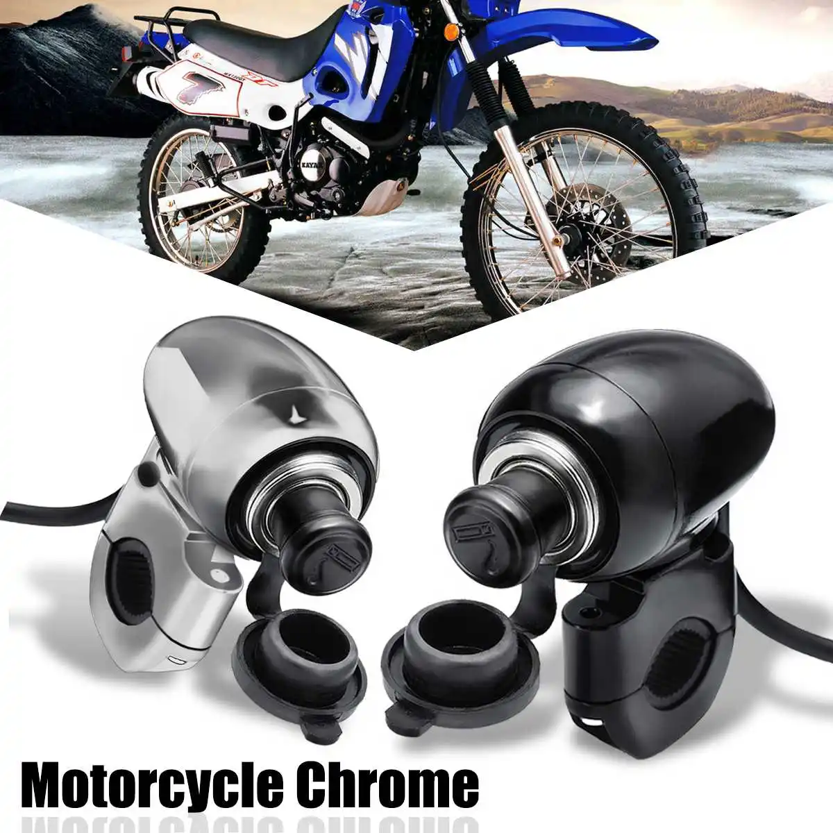 

12V Black Sliver Metal Motorcycle Handlebar Cigarette Lighter Socket Power Point Charger For Harley