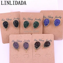 10Pair Fashion Crystal Rhinestone Drop shape stud earrings mix color earrings DIY Jewelry Making Findings