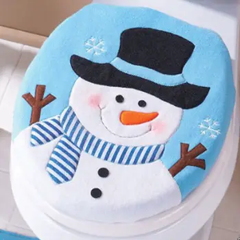 

Eco-Friendly Xmas Happy Snowman Toilet Seat Cover Rug Bathroom Lid Single Toilet Cover Christmas Home Decoration