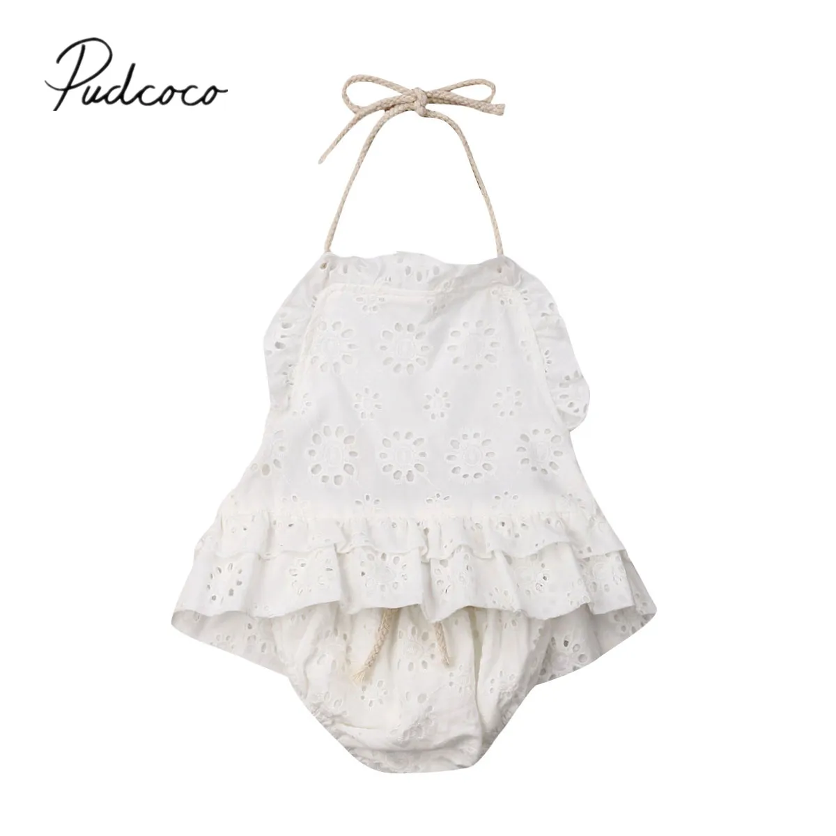 

2019 Children Summer Clothing Newborn Infant Baby Girls Hollow Out Clothes Sets Sleeveless White Lace Tops +PP Shorts Outfits