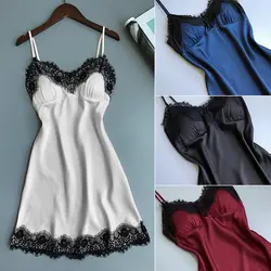 2019 для женщин пикантные женские кружево атлас ночные рубашки для девочек белье Одежда для сна, Ночная сорочка Babydoll платье Ночная рубашка