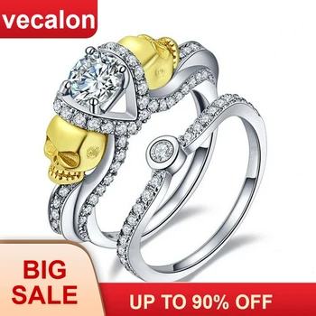 

Wholesale Dropshipping 7 Styles Vecalon Skull Jewelry 3ct AAA Zircon Wedding Band Ring for Women Black Gold Filled Finger ring