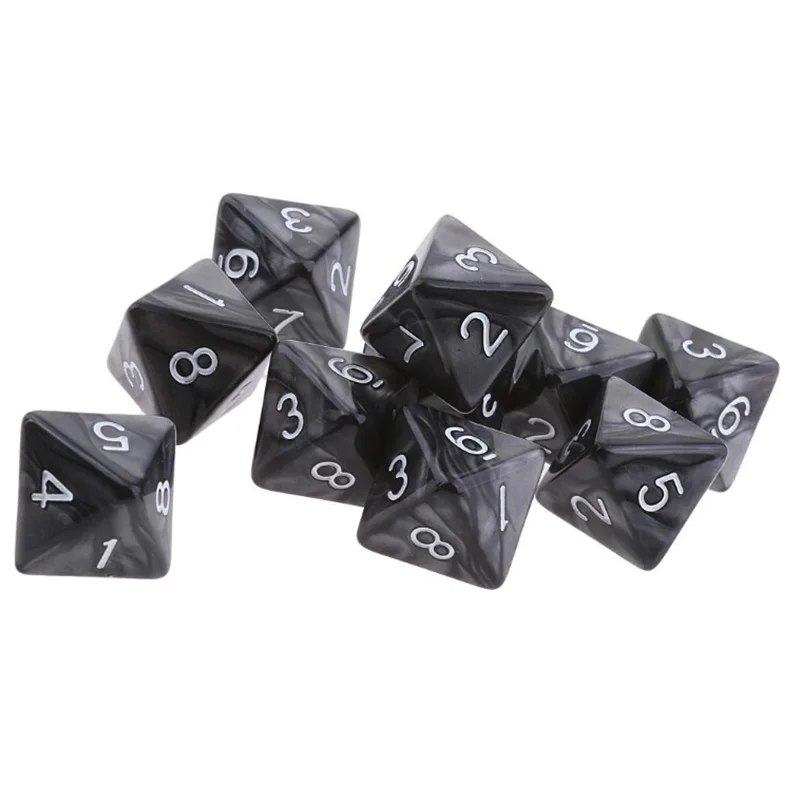 10 шт. D8 многогранные кости 8 кубика для Подземелья и Драконы MTG ролевые черный