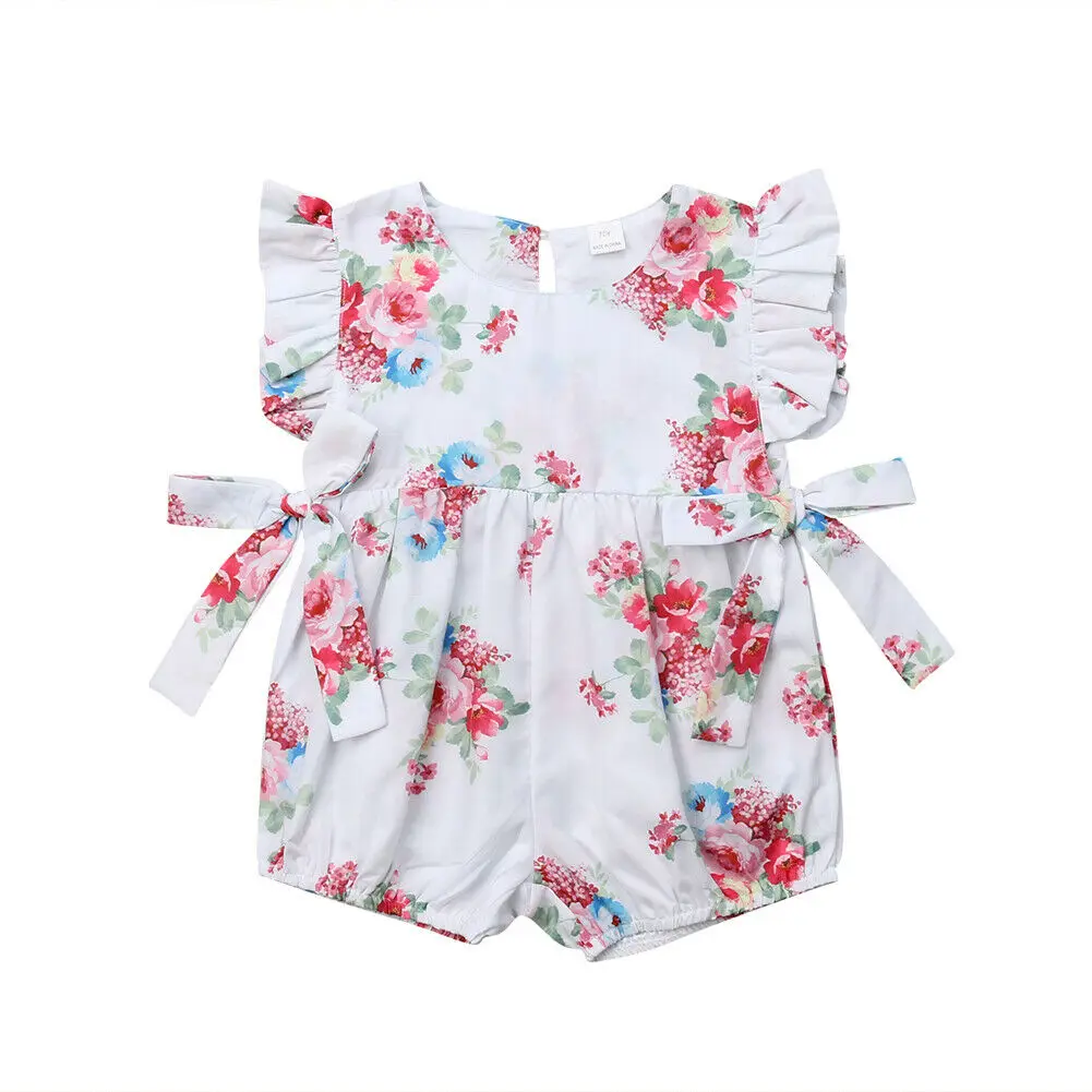 

Floral Newborn Baby Girl Clothes Ruffles Sleeveless Bow Romper Jumpsuit Outfits Summer Clothes