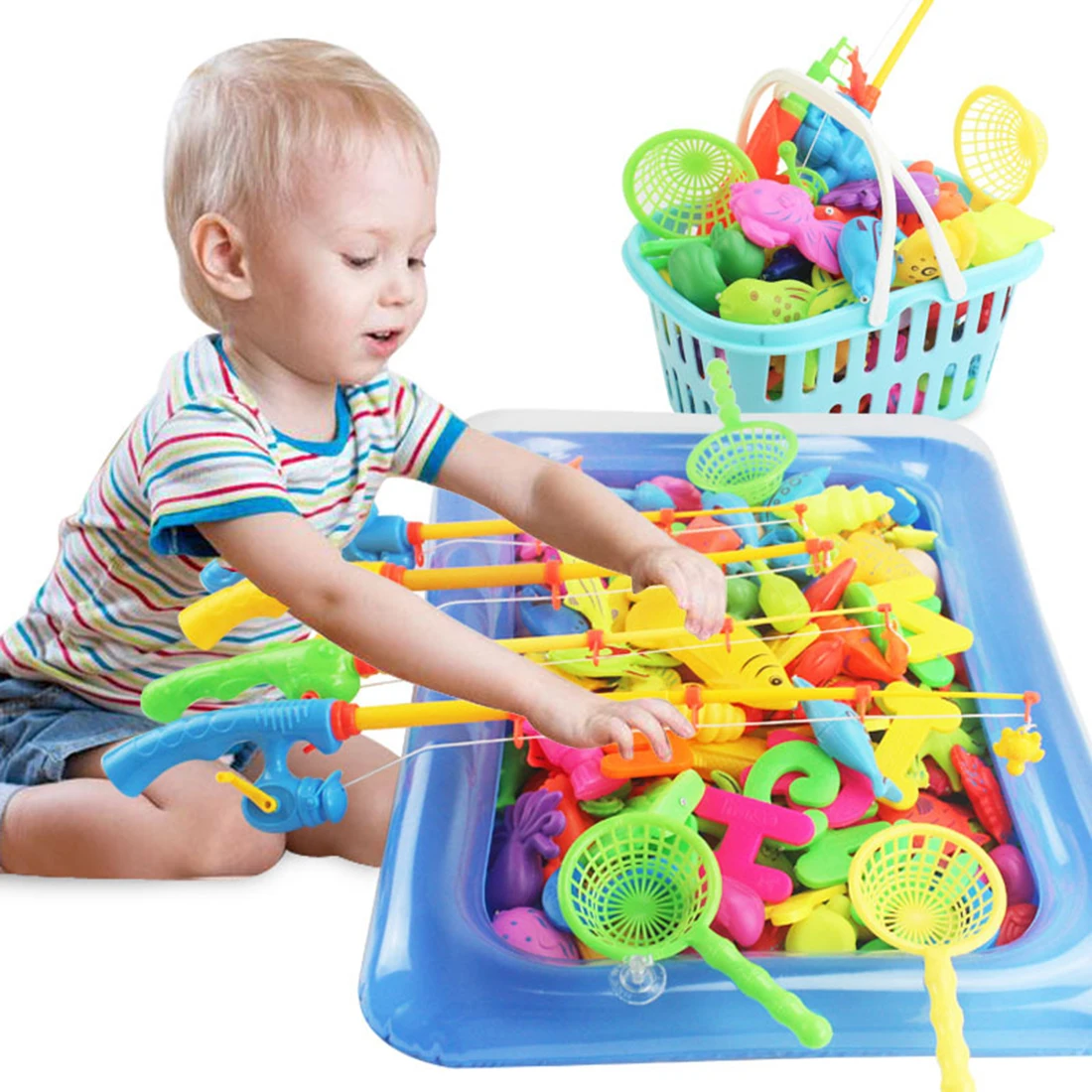 

2019 46Pcs Magnetic Fishing Pool Beach Fun Toy Set Learning Educational Outdoor Toy with Basket for Children