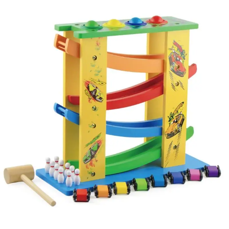 

Kids Wooden Four-layer Track Pulley Slide Car Building Kits Children Track Glider Inertia Cars Game Toys Baby Funny Educational