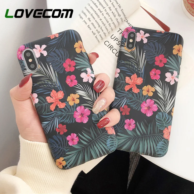 

LOVECOM Vintage Flower & Leaves Cases For iPhone XS Max For iPhone XR XS X 6 6S 7 8 Plus Soft IMD Floral Phone Back Cover Gifts