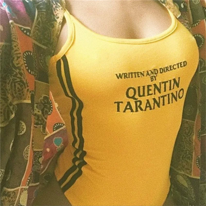 Женские хлопковые трикотажные боди QUENTIN TARANTINO желтые в полоску с принтом одежда