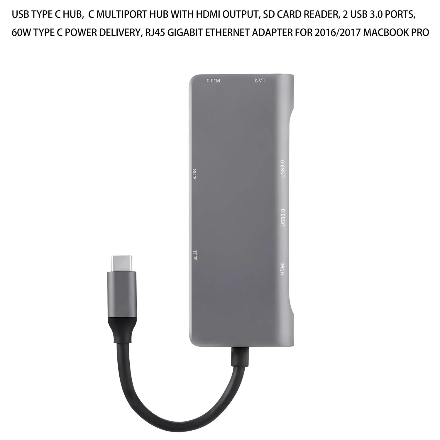USB C Hub 8 en 1 Tipo C estación de acoplamiento adaptador de Dongle multipuerto a 4 K HDMI, Gigabit Ethernet, lector de tarjeta SD TF, 3 puertos USB 3,0 - 4