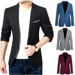 Для Мужчин's Повседневное Бизнес Slim Fit формальный одна кнопка костюм Блейзер Пальто куртка топ Для мужчин одной кнопки Smart Повседневное