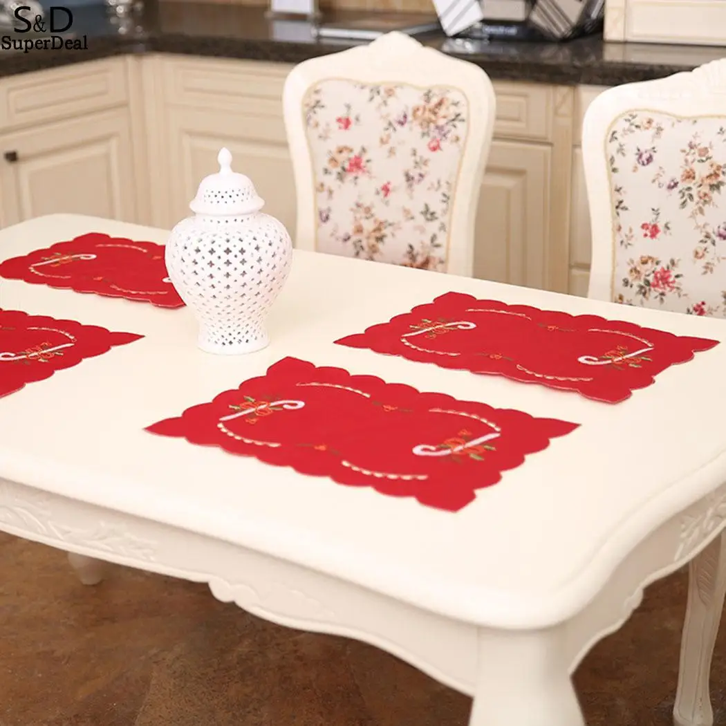 napkins on the tabe Placemat table mat Hollow Christmas candles bells