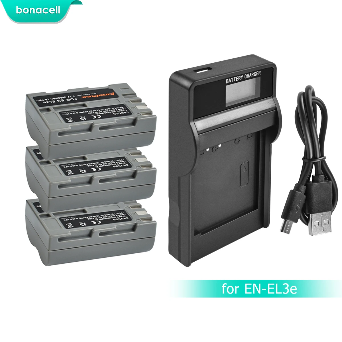 

Bonacell 2600mAh EN-EL3e EN EL3e EL3a ENEL3e Battery+Battery LCD Charger for Nikon D300S D300 D100 D200 D700 D70S D80 D90 D5 L15