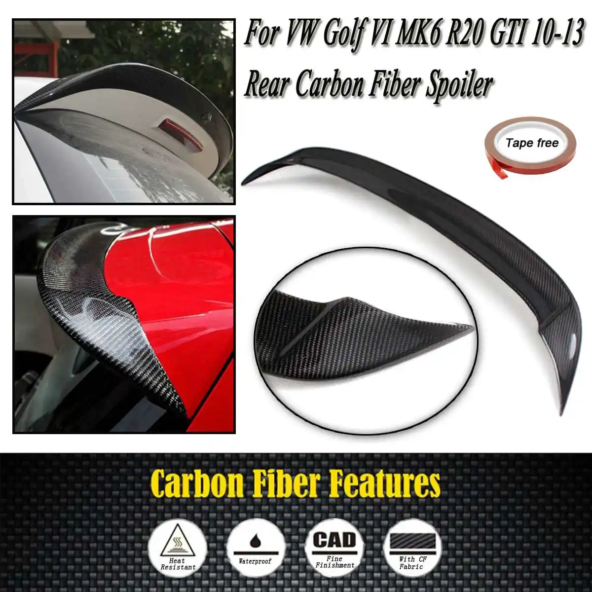 

Full Carbon Fiber Rear Roof Spoiler Wing Back Windshield Boot Lip For Volkswagen For VW Golf VI MK6 R20 GTI 10-13