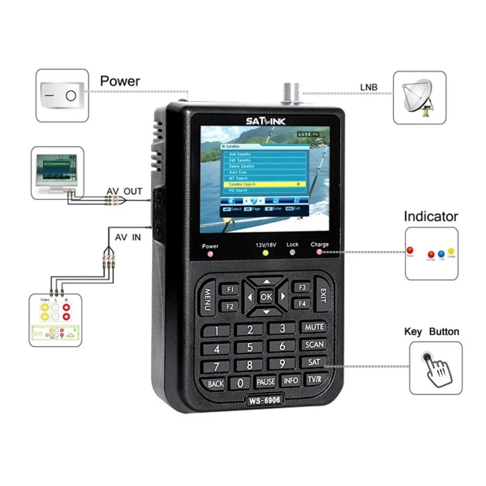 

Satellite Receiver 3.5 inch LCD Display SATLINK WS-6906 DVB-S Data Digital Signal Satellite Finder High Definition 2019 Dropship