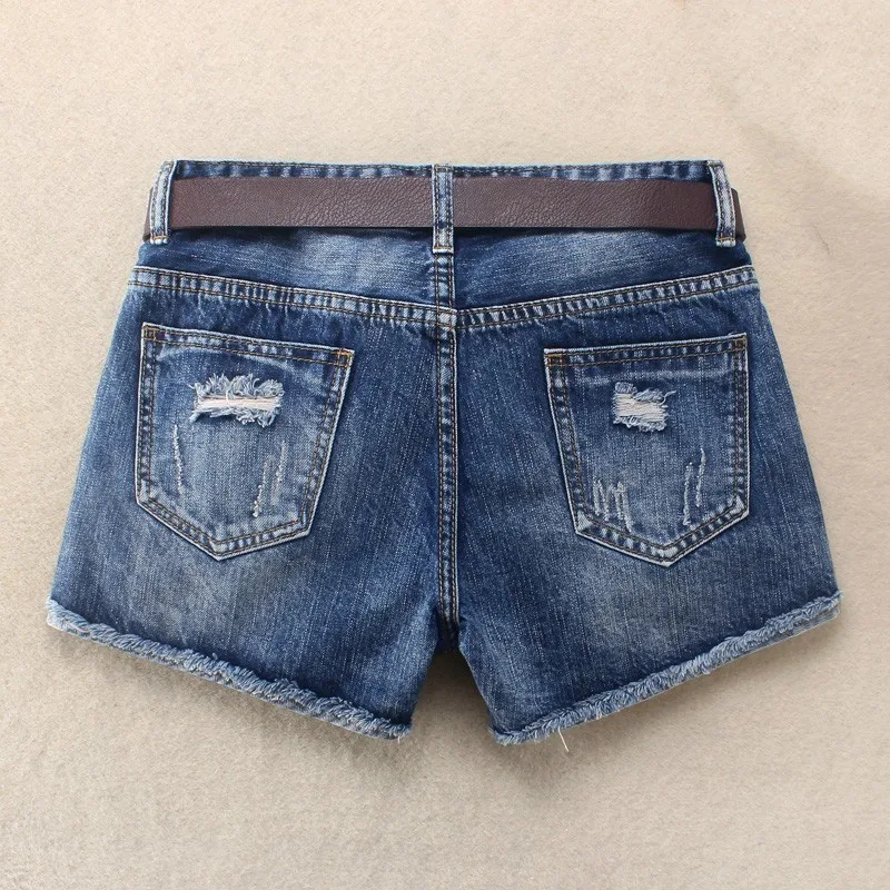 Модные, средняя посадка джинсовые шорты для женщин винтажные сексуальные потертые шорты джинсы женские рваные синие шорты Feminino