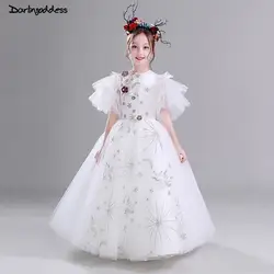 Элегантной вышивкой для девочек в цветочек платья для свадеб 2019 белый детское платье для выпускного вечера платье для первого причастия