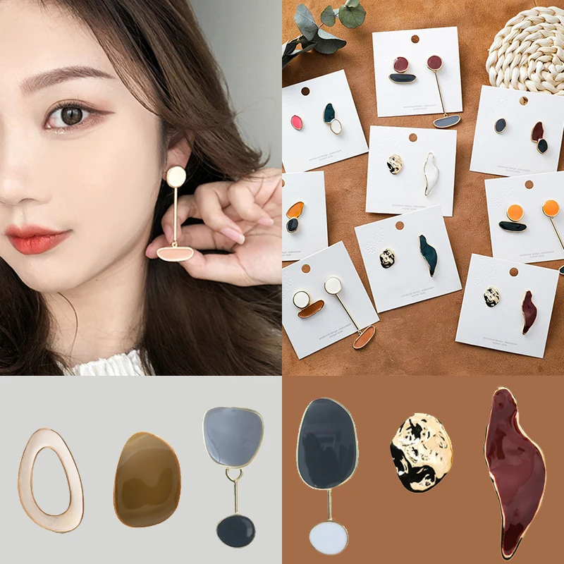 

Oval Geometric Enamel INS Style 15 Colors Irregular Waterdrop Long New Design Hit Color 1Pair Unique Drop Earrings Abstract