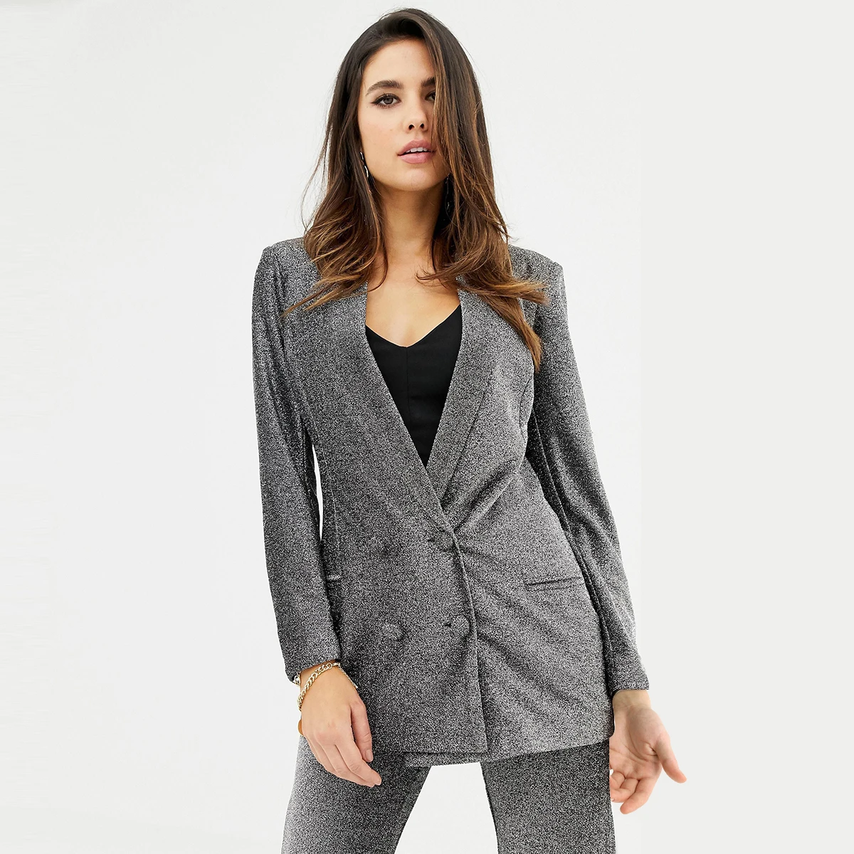 HYH HAOYIHUI Regular Solid Color Simple Slim Back Double-Breasted Blazer