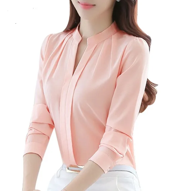 US $7.69 Women Casual Long Sleeved Chiffon Blouse Female Sexy V-neck Shirt Lady Office Slim Tops