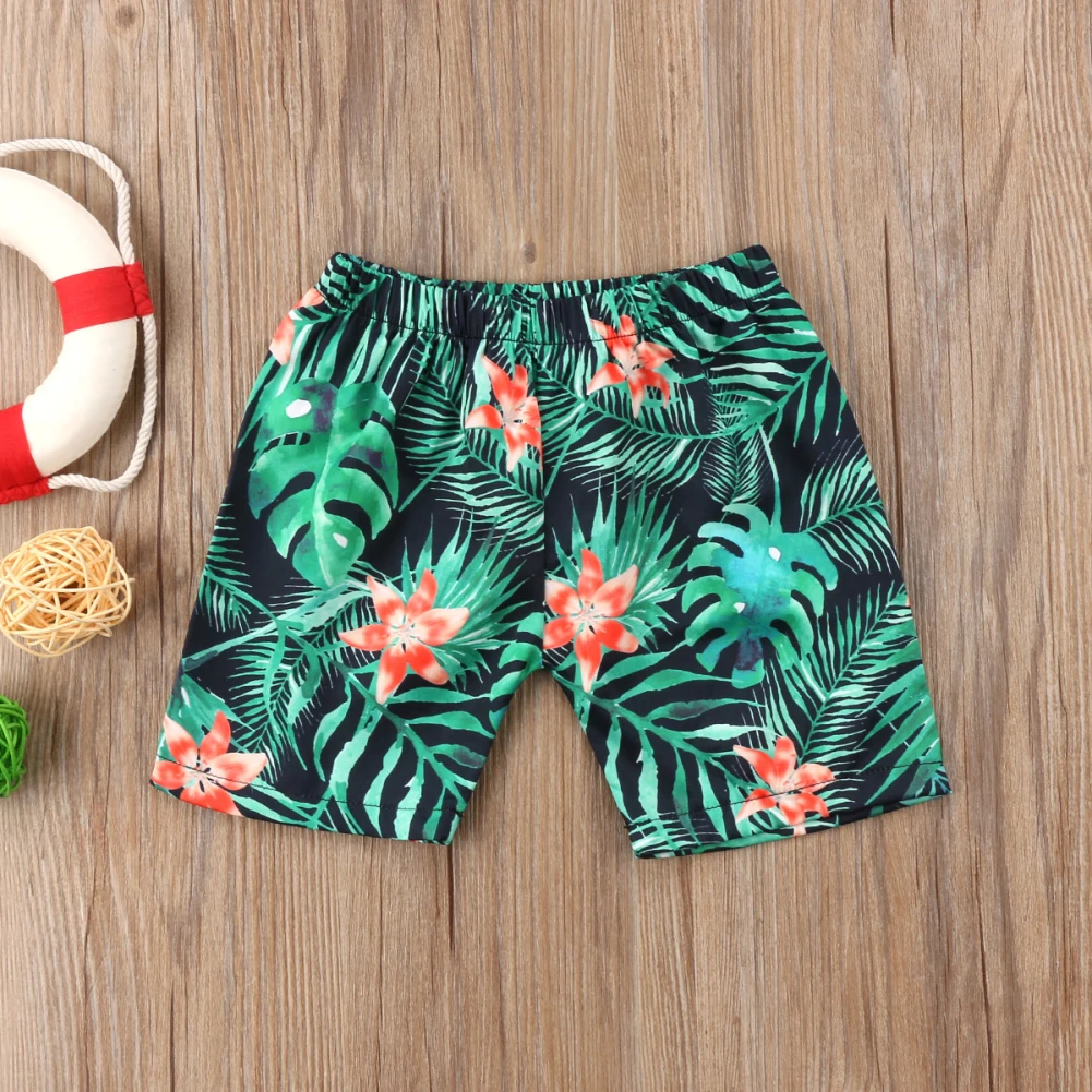 Шорты в полоску с цветочным принтом для маленьких мальчиков Пляжные штаны повседневные спортивные брюки